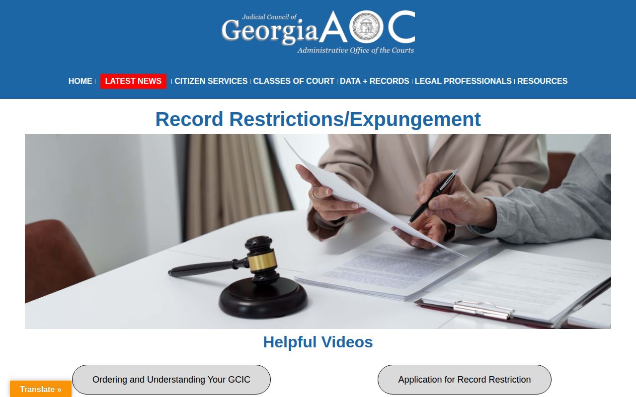 Georgia Courts record restriction and expungement forms