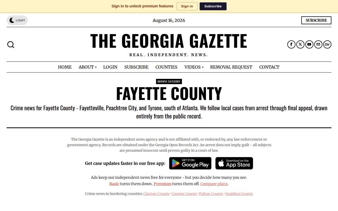 The Georgia Gazette Fayette County local booking and crime news page
