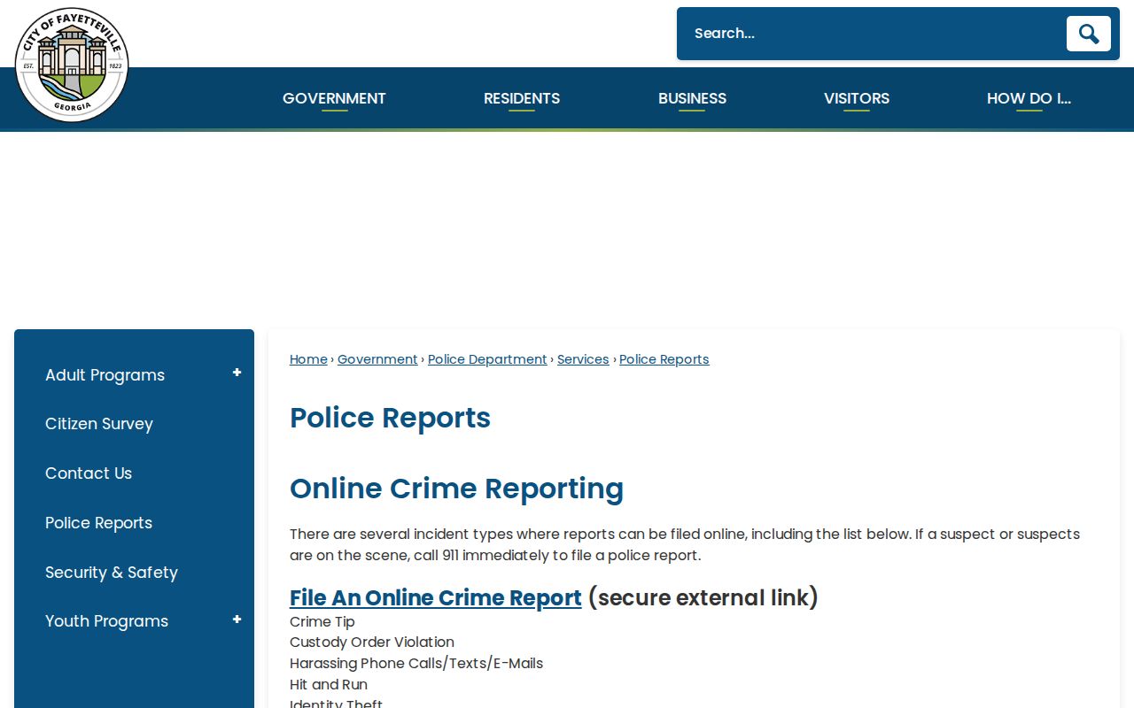 Fayetteville Police Department report access for Fayetteville arrest records